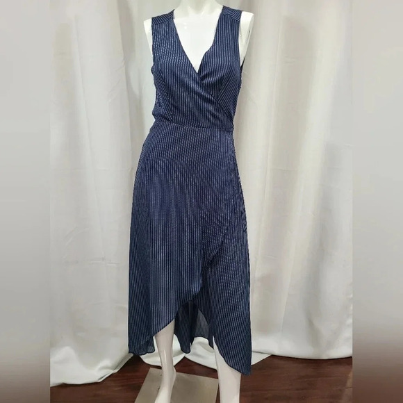Lulus Fine Lines Navy Blue Striped   High-Low Wrap‎ Dress size S bridesmaid - Picture 5 of 11